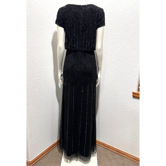 Adrianna Papell Black Beaded Maxi Formal Whimsigoth Fairy Sz 2 Ethereal - Picture 4 of 10